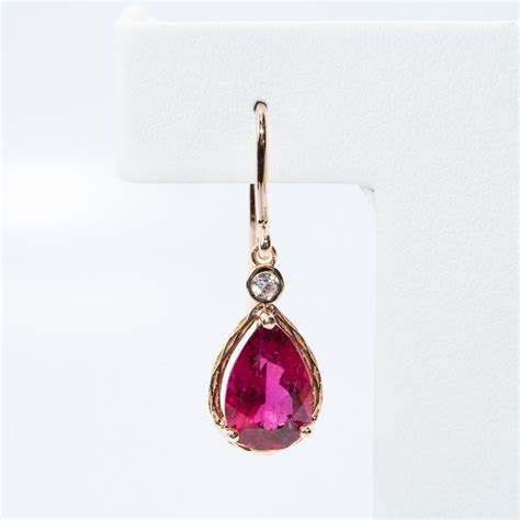 K Rose Gold Natural Pink Tourmaline Dangle Earrings
