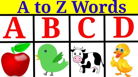 A To Z With 3 Words Alphabets A For Apple Abcdefg A To Z Kids Tv