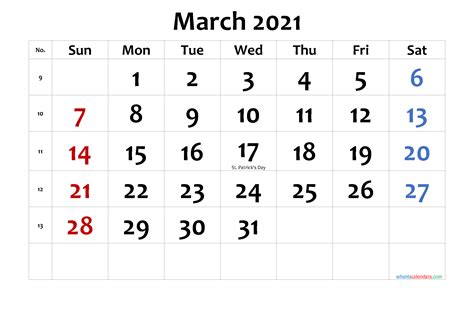 Printable March 2021 Calendar With Holidays Free Letter Templates