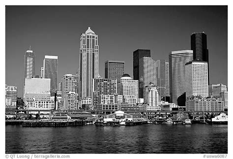 Black And White Picturephoto Seattle Skyline Seen From The Water