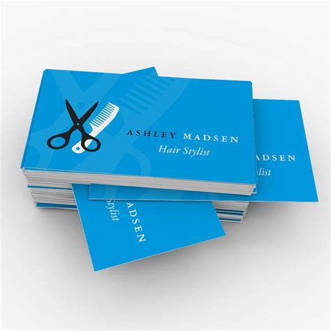 Hair Stylist Plain Blue Scissor Comb Logo Business Card Custom