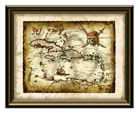 Antique Pirate Treasure Map Art Pirate Of The Caribbean Old Pirate Map Decor Art Pirate