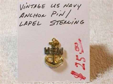 Us Navy Insignia Anchor Pin Lapel Sterling Etsy