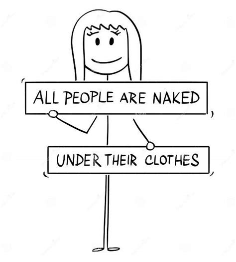 Cartoon Of Nude Woman With Breasts Groin Crotch Or Genitals Covered By All People Are Naked