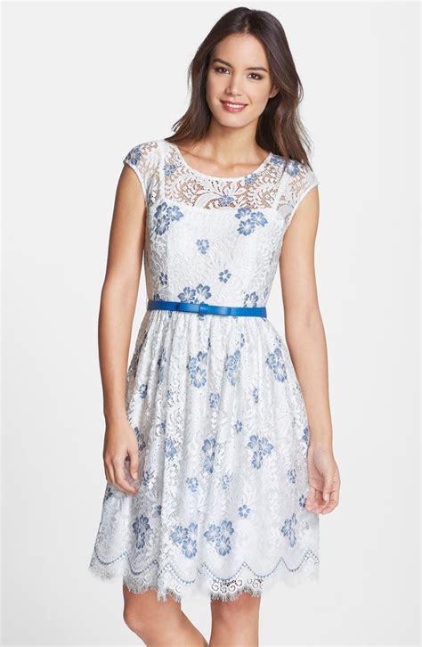 Chetta B Belted Embroidered Lace Fit And Flare Dress Nordstrom
