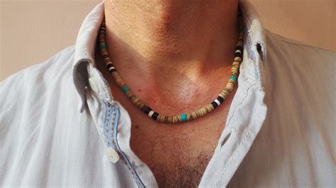 Mens Beaded Necklace Turquoise Necklace Blue White And Turquoise