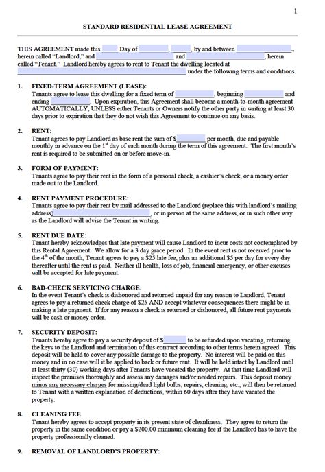 Free Standard Residential Lease Agreement Template Pdf Word Riset