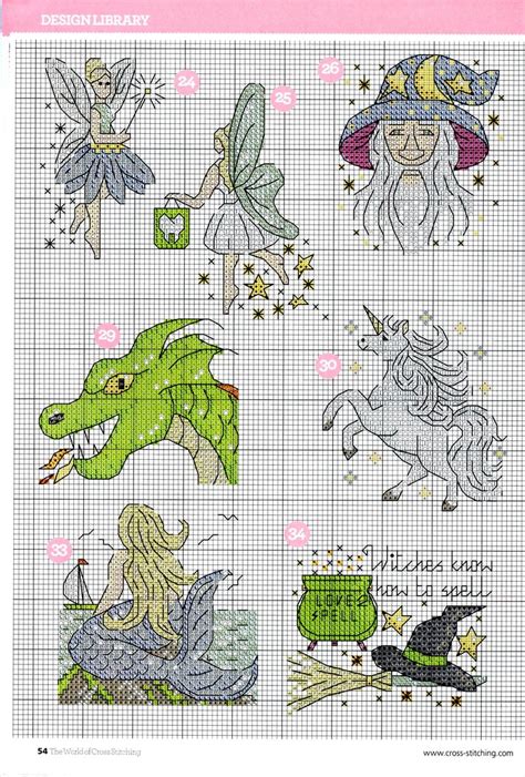 Crossed swords behind a dragon skull make for a fierce, fantastical design. cross stitch - fantasy motifs (5/6) - fairy, wizard ...