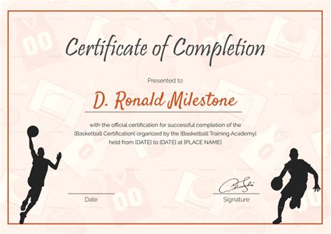 Basketball Completion Certificate Design Template In Psd Word