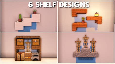Minecraft 6 Unique Shelf Designs Tutorial 2020 Youtube