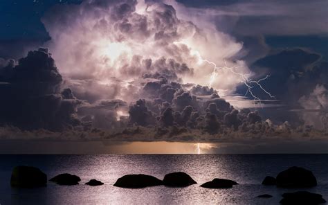Storm Lightning Ocean Sea Clouds Sky Wallpapers Hd Desktop And