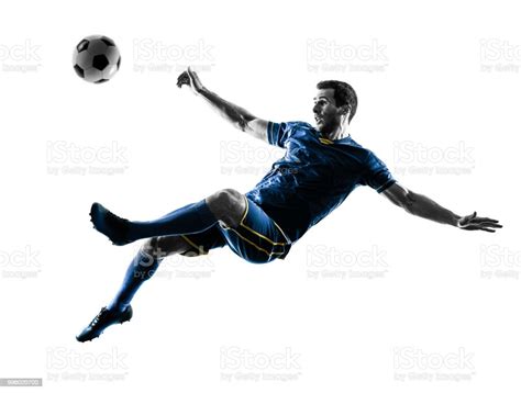 Soccer Player Man Kicking Silhouette Isolated Stock Photo - Download ...
