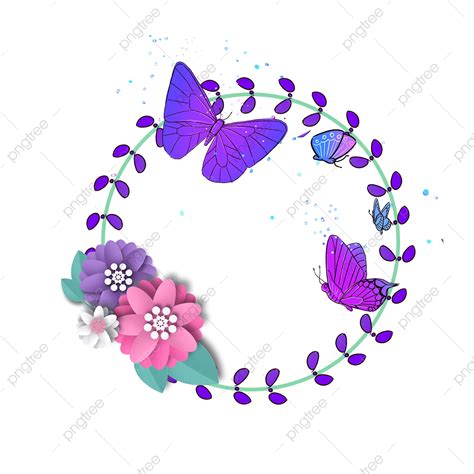 Borde De Flor Tridimensional Mariposa De Primavera Png Primavera
