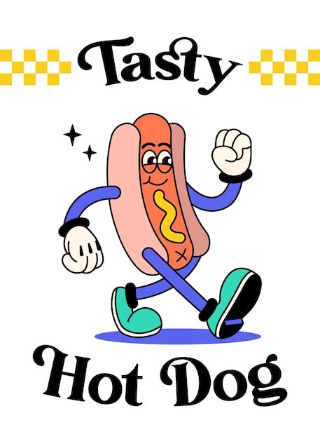 Premium Vector Hot Dog Retro Cartoon Illustration