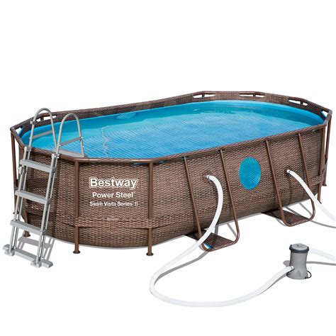Buy Bestway Power Steel Oval Frame Pool With Filter Pump Swim Vista Rattan Style With Window