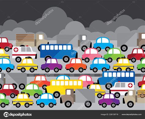 Vector Traffic Jam City Air Pollution Road Stock Vector Image By