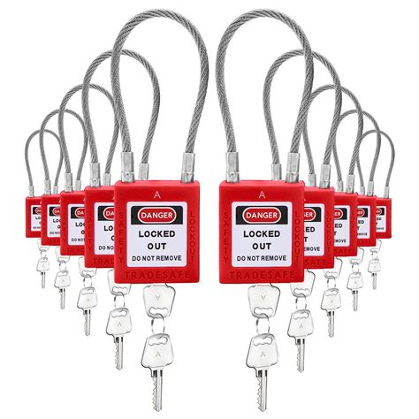 Buy Tradesafe Lockout Tagout Steel Cable Locks With Keys 10 Red Keyed