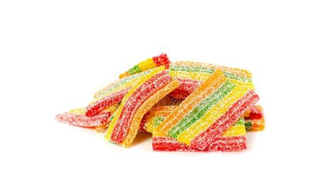 Rainbow Gummy Candy Pile Isolated Sour Jelly Candies Strips In Sugar
