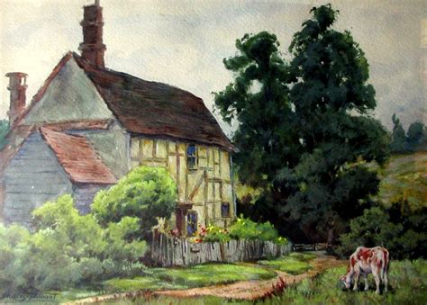 English Cottage Watercolour On Paper Signed Dudley Tennant C1930