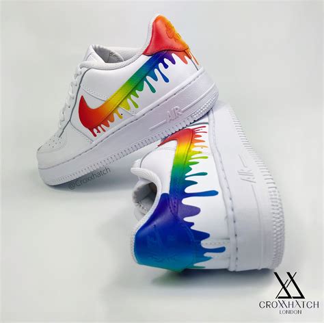 Rainbow Dripping Paint Swoosh Custom Nike Air Force 1 Sneakers Etsy Uk Custom Shoes Diy