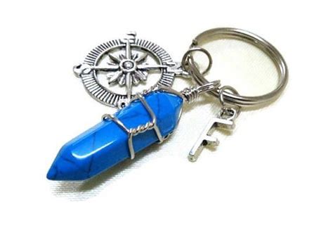 Turquoise Keyring Gemstone Keychain Initial Keyring Compass | Etsy | Gemstones, Compass keyring ...