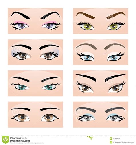 Set Of Female Eyes And Eyebrows Vector Illustration