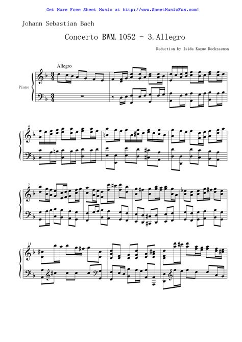 Free Sheet Music For Harpsichord Concerto No1 In D Minor Bwv 1052