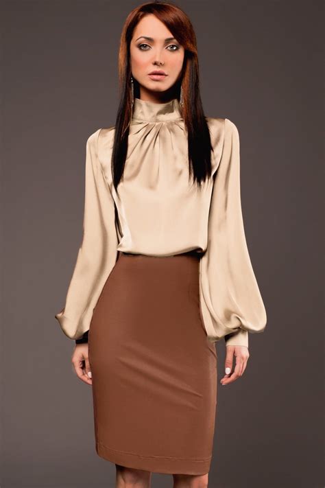 Turtleneck Satin Blouse Pretty Blouses Chic Outfits Beautiful Blouses