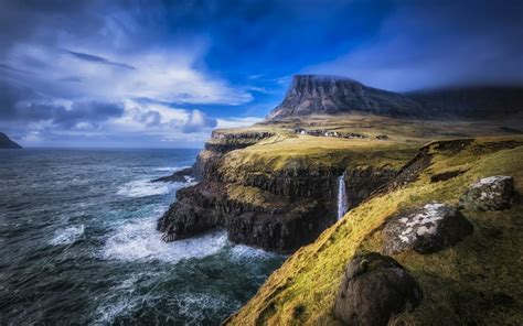 Body Of Water Near Cliff Nature Faroe Islands Hd Wallpaper