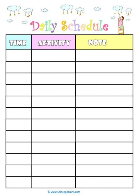 Daily Schedule For Kids Template Editable Riderolf