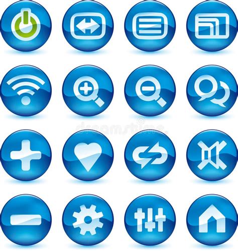 Icons Of Media Control In Circular Buttons Color Blue Stock Vector