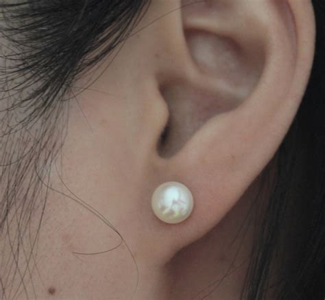 8 85mm Surgical Steel Pearl Stud Earrings Real Pearl Studs Etsy