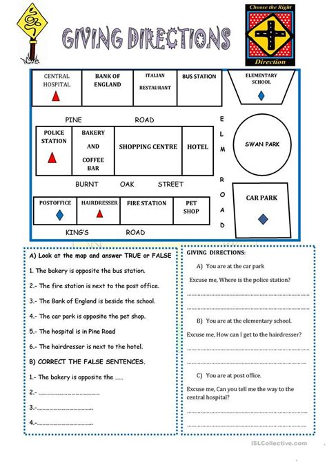 The Giving Directions Worksheet For Students To Help Them Understand