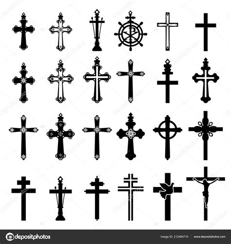 Set Black Crucifixes White Background Vector Illustration Stock Vector