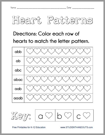 Heart Patterns Worksheet Student Handouts