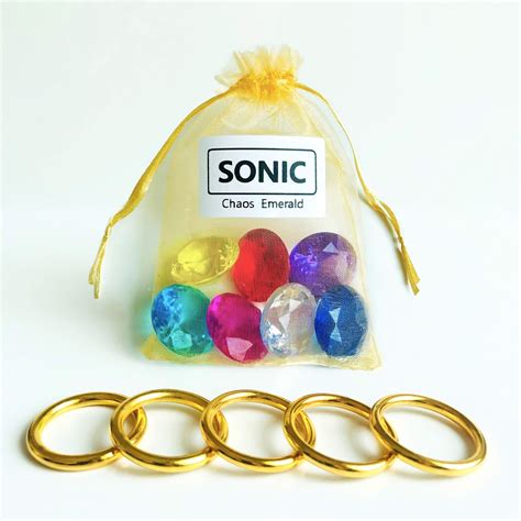 Sonic The Hedgehog 7 Chaos Emeralds And 5 Power Rings In A Bag Ts
