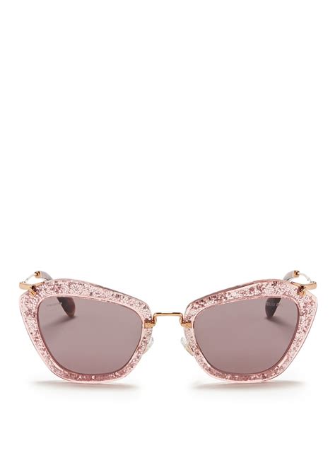miu miu noir glitter cat eye acetate sunglasses in pink lyst