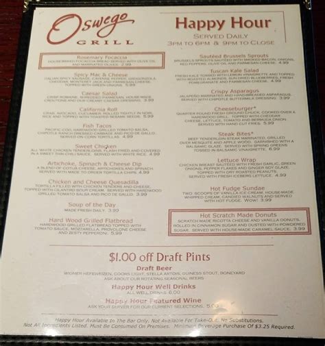 Menu At Oswego Grill Wilsonville Pub And Bar Wilsonville
