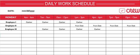 Cashier Schedule Sheet - qwlearn