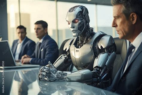 Artificial Intelligence Humanoid Robot Speaking Up In A Business