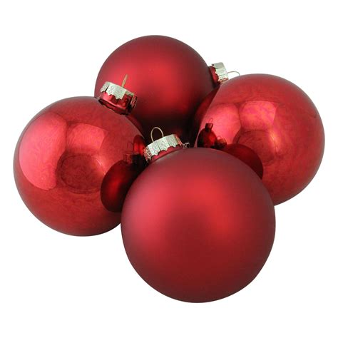 4 Piece Shiny And Matte Red Glass Ball Christmas Ornament Set 4 100mm