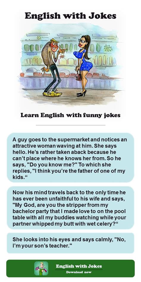 Short description, download url and a downloadable ebook cover. Download the App and Learn English with funny jokes