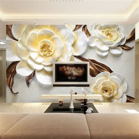 Photo Wallpaper Custom 3d Stereo Relief Beautiful Flower Mural Living