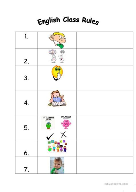 Some of the worksheets displayed are lesson 1 establishing classroom rules rights and, tipstodevelopyourownclassroomrules, classroom rules work, classroom rules and procedures. English Class Rules worksheet - Free ESL printable ...