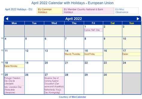 Print Friendly April 2022 Eu Calendar For Printing