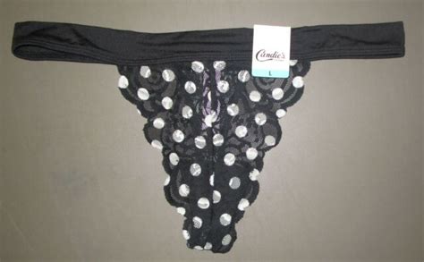 Candies Large Black And White Polka Dot Lace Thong Panty Zz83u052r S For