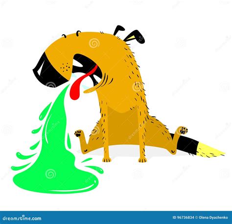 Vomiting Dogsick Dog Pet Pukes With Green Vomit Stock Vector