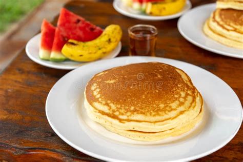 Breakfast Pancake With Syrup And Fruits Stock Image Image Of Syrup