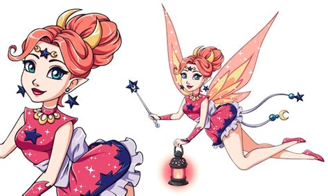 Premium Vector Pretty Cartoon Fairy Holding Lantern And Magic Wand