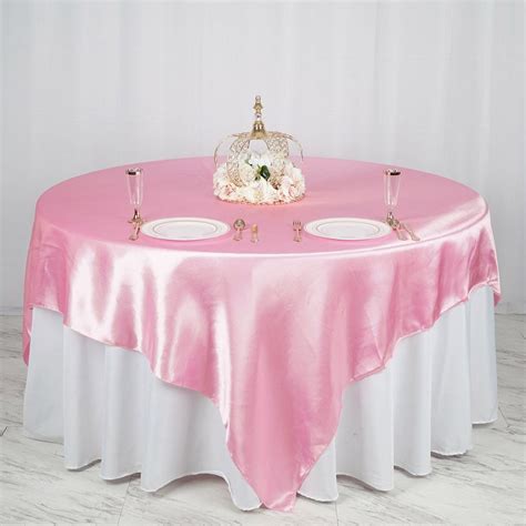 Pink Satin Overlay Seamless Square Table Overlays In Table Overlays Wedding